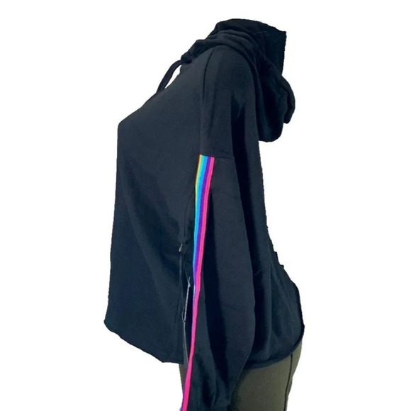 Disney 0 Black Rainbow Mickey Mouse Graphic Relaxed Fit Crop Long Sleeve Hoodie - Picture 3 of 6